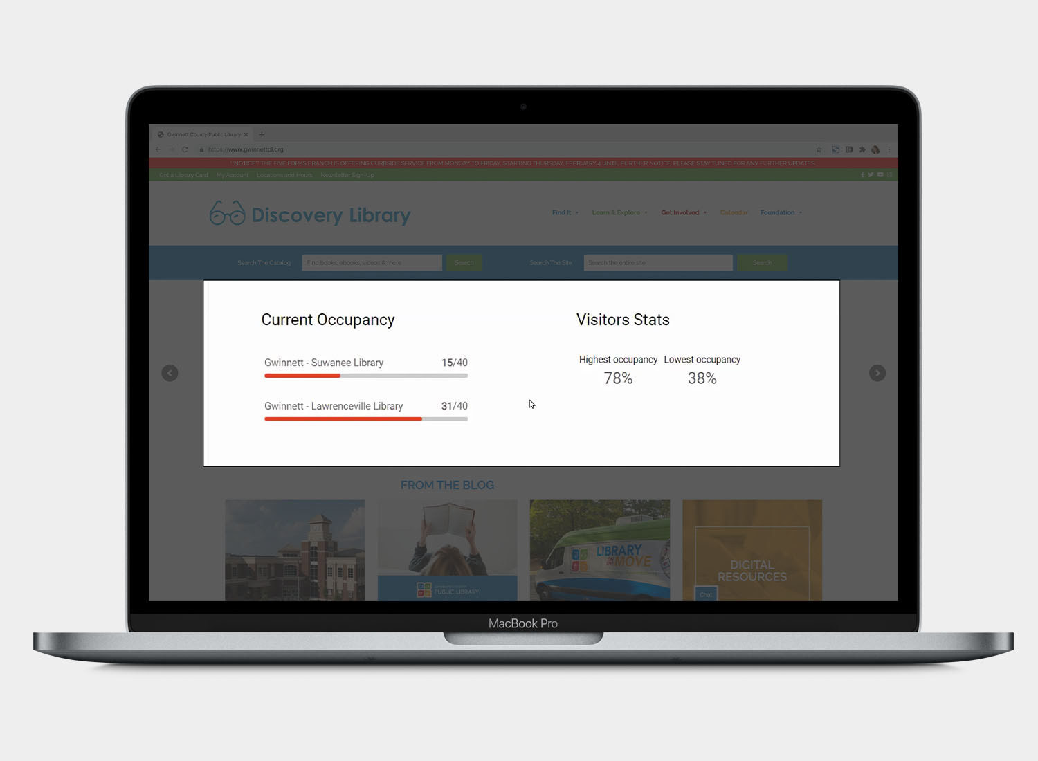 Occupancy + Compliance 3 Library occupancy website widget