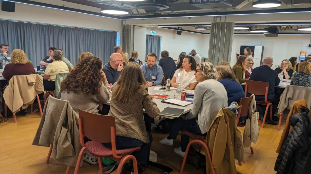 Library professionals exchanging ideas and discussing solutions during the Bibliotheca Idea Lab at the North Roadshow, The Stockroom
