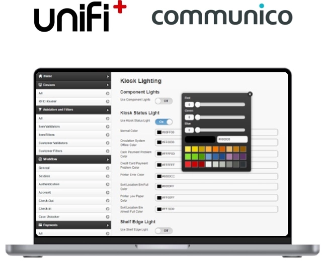selfCheck 2500 4 unifi+ Communico interface for customizing selfCheck 2500 kiosks
